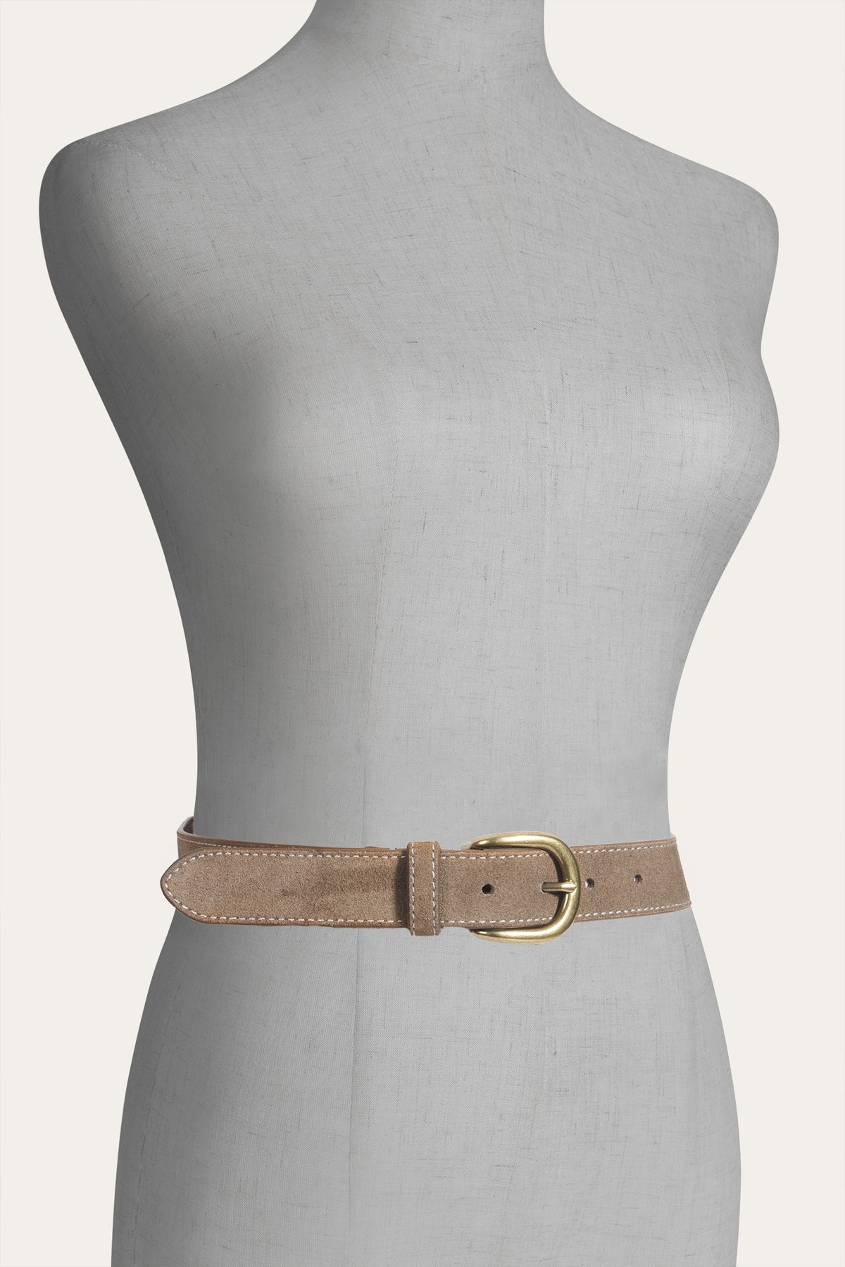 Women's Beige 30mm Suede Belt With Contrast Stitching