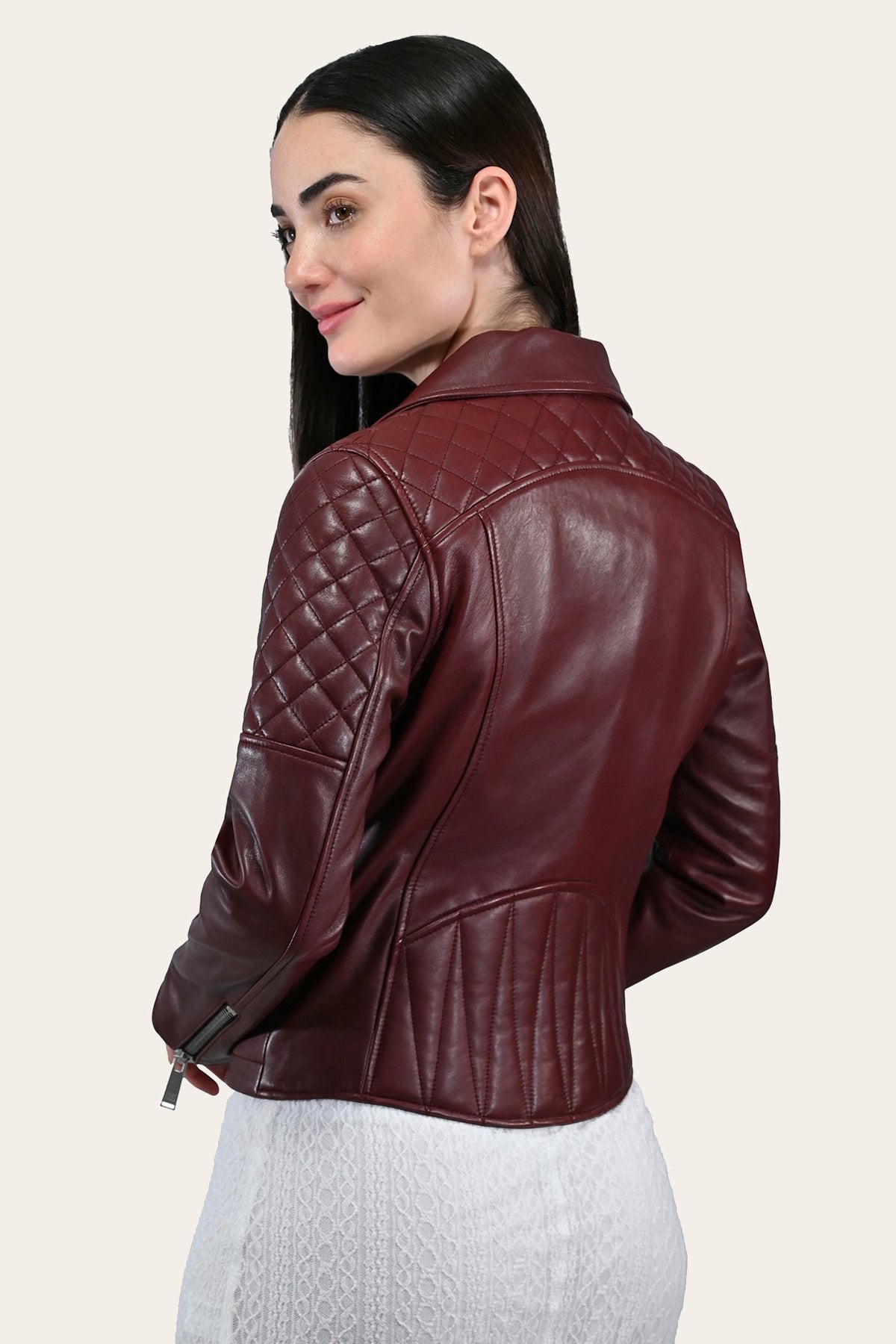 Women’s Oxblood Oklahoma Nappa Leather Biker Jacket