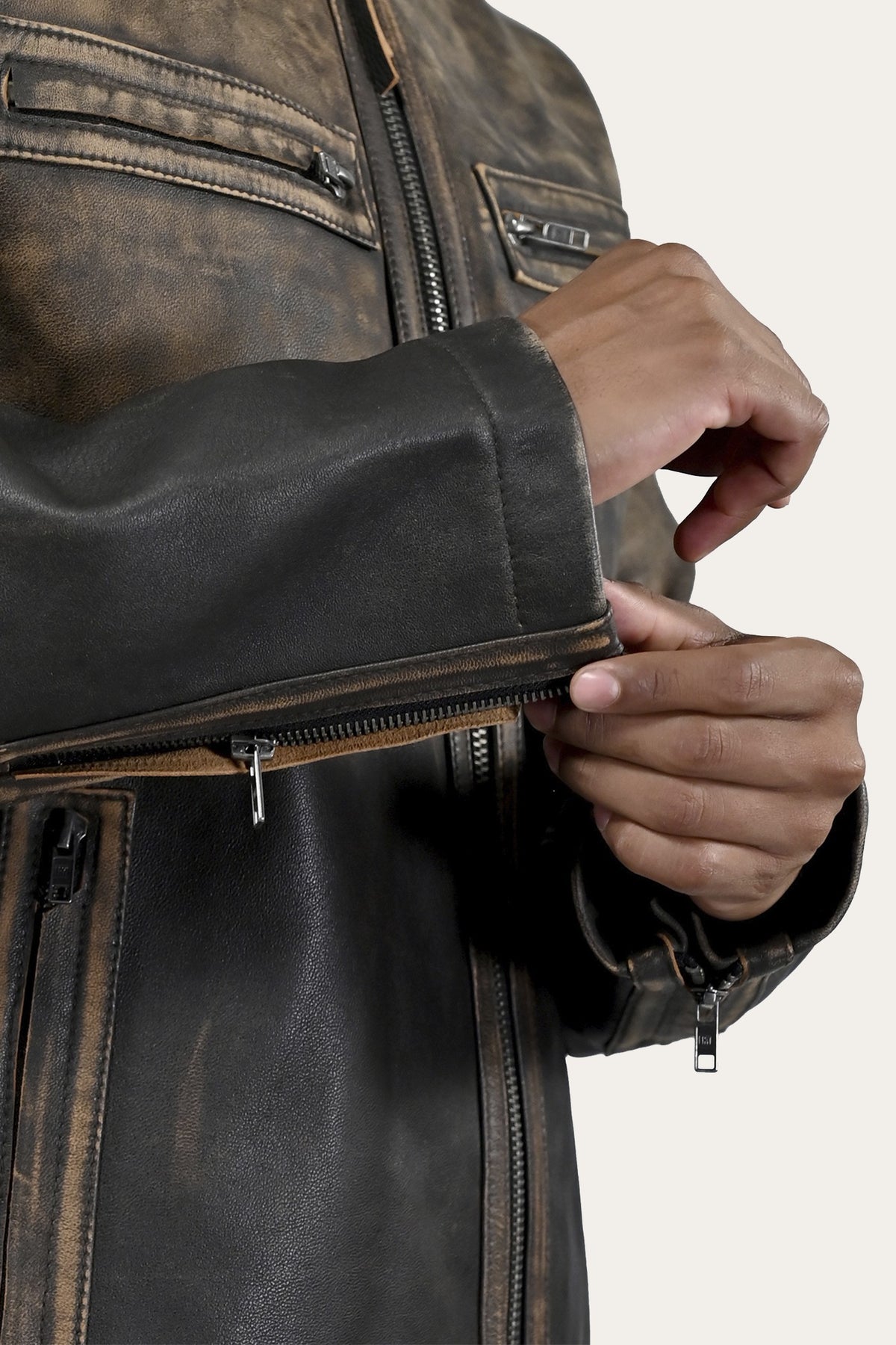 Men’s Brown Beige Leland Ombre Leather Jacket