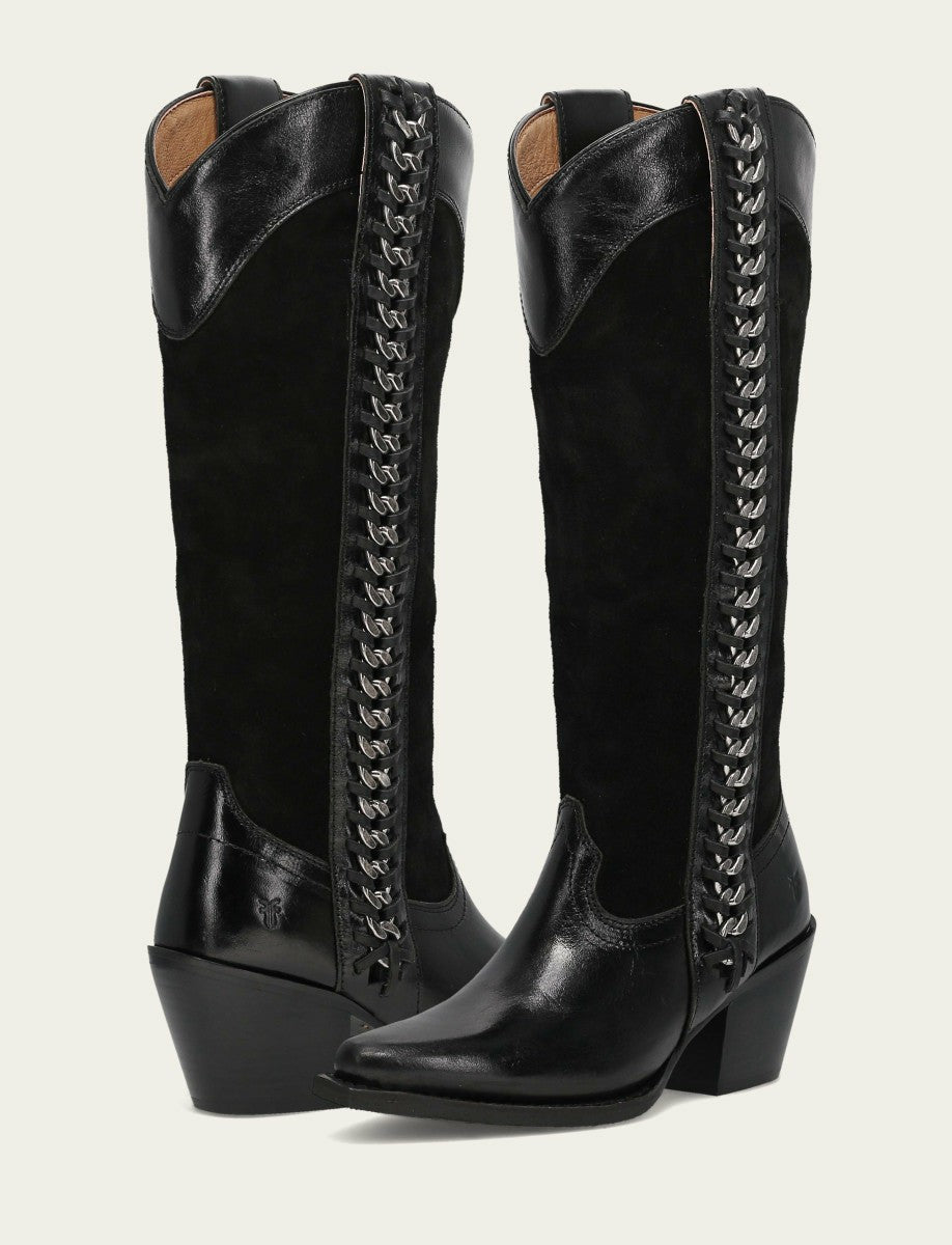 Women's Black Suede Laila Tall Chain Boot