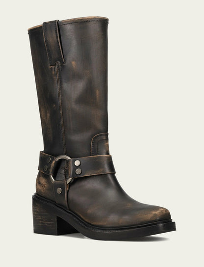 Women's Distressed Black Kate Harness Leather Boot