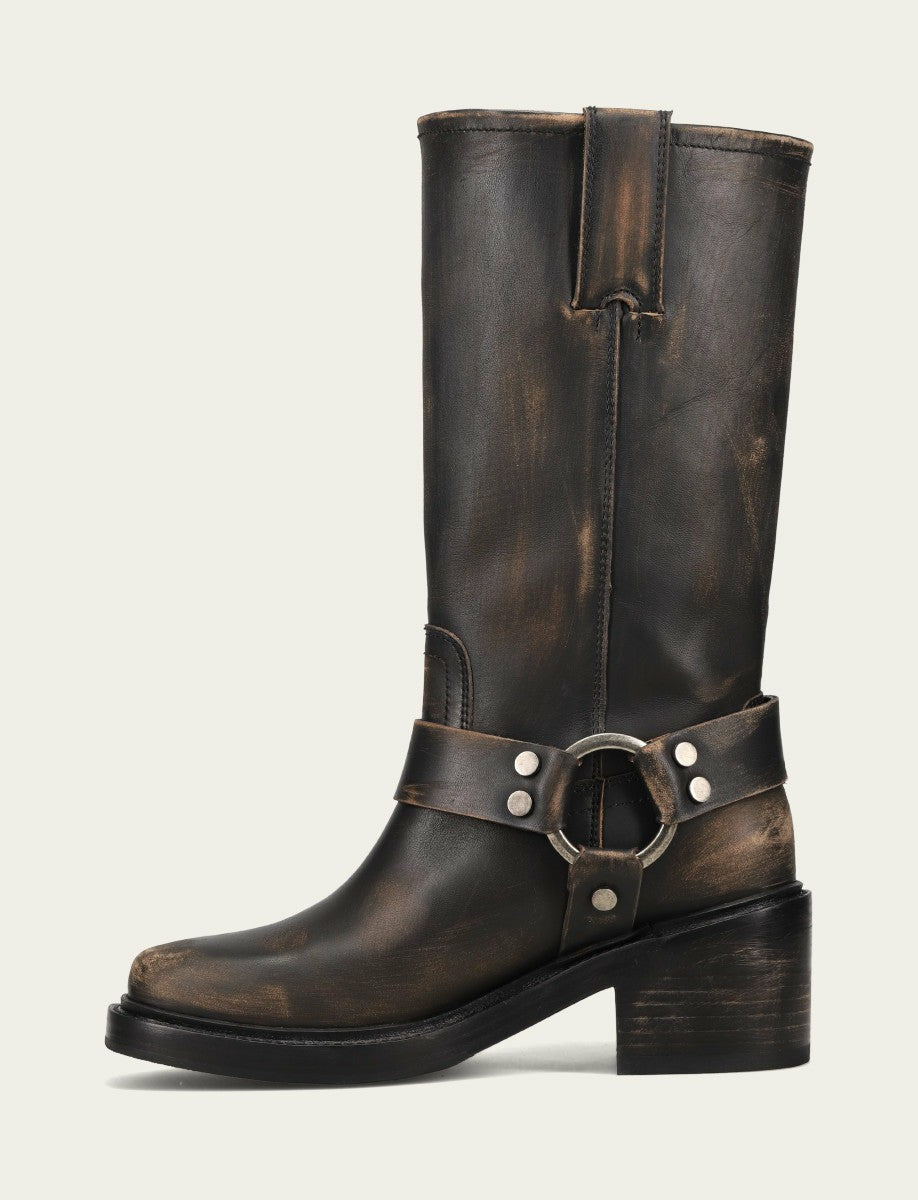 Women's Distressed Black Kate Harness Leather Boot