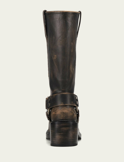Women's Distressed Black Kate Harness Leather Boot