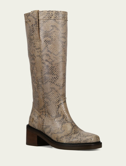Women's Beige Snake Print Kate Pull On Riding Boot