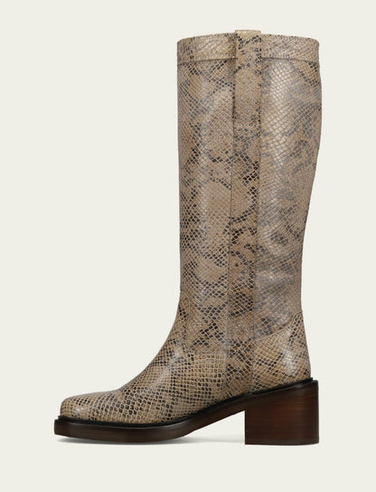 Women's Beige Snake Print Kate Pull On Riding Boot