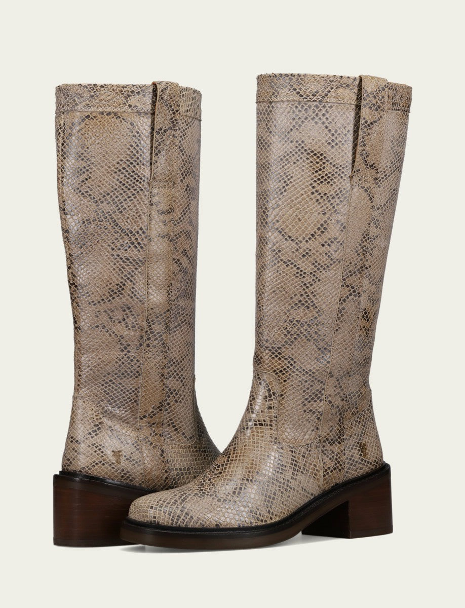 Women's Beige Snake Print Kate Pull On Riding Boot