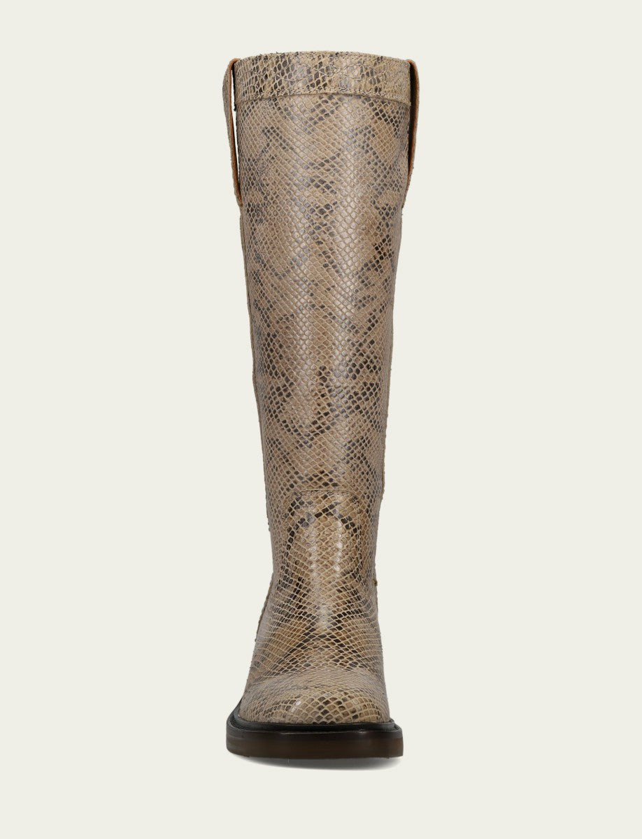 Women's Beige Snake Print Kate Pull On Riding Boot