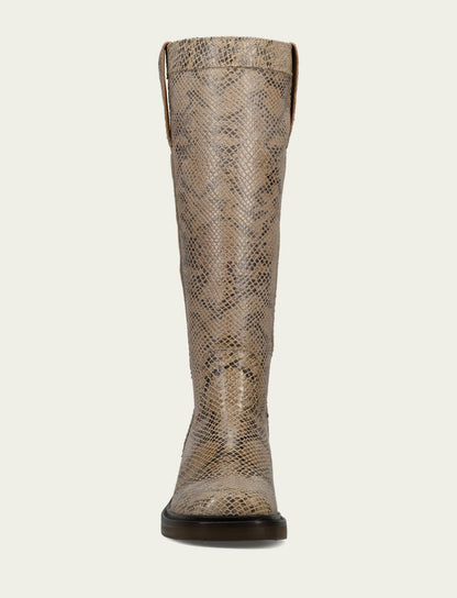 Women's Beige Snake Print Kate Pull On Riding Boot