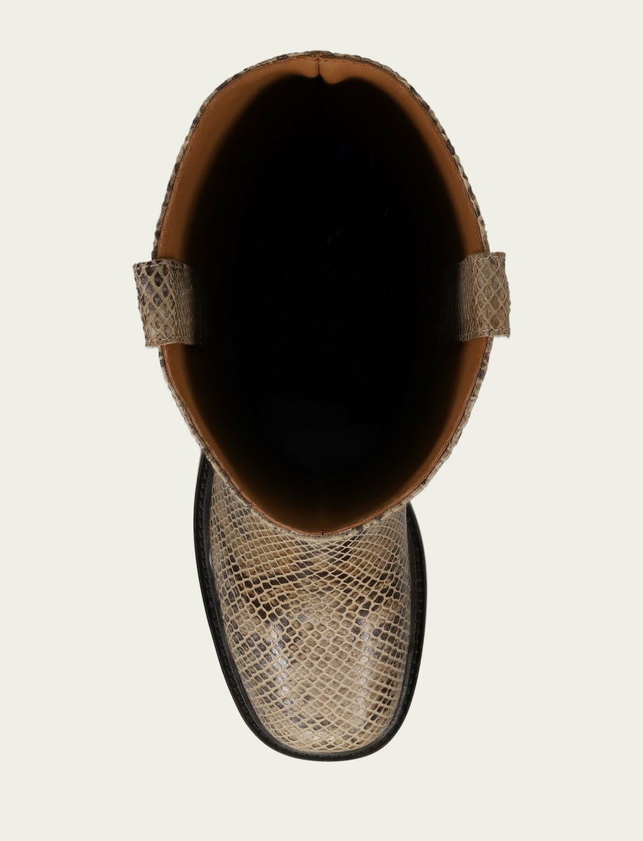 Women's Beige Snake Print Kate Pull On Riding Boot