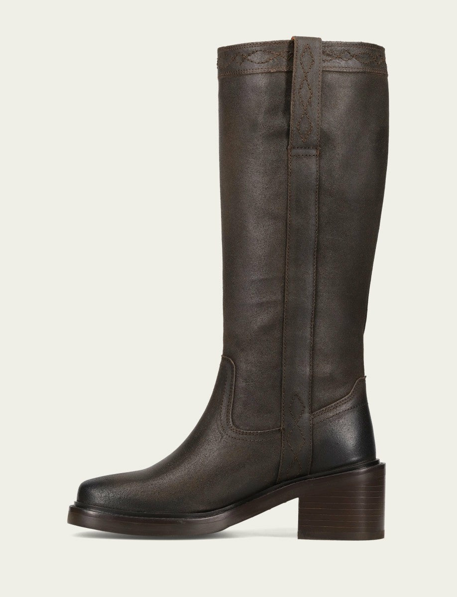 Women's Chocolate Suede Kate Pull On Tall Riding Boot