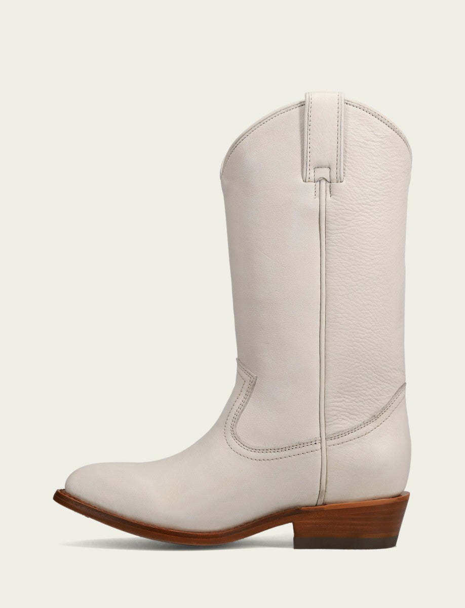 Women’s White Leather Mid-Calf Billy Pull On Boots