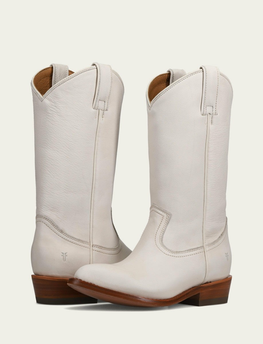 Women’s White Leather Mid-Calf Billy Pull On Boots