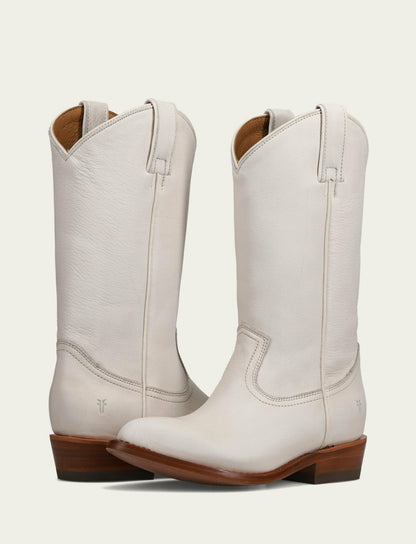 Women’s White Leather Mid-Calf Billy Pull On Boots