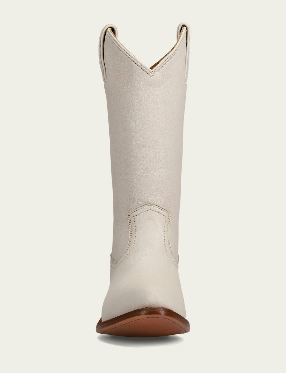 Women’s White Leather Mid-Calf Billy Pull On Boots