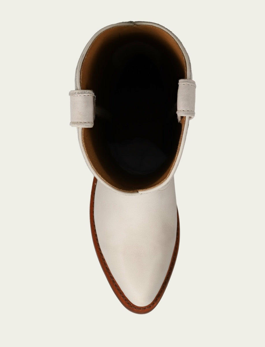 Women’s White Leather Mid-Calf Billy Pull On Boots
