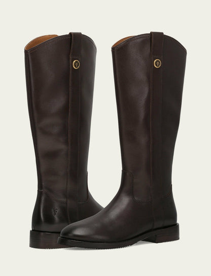 Women's Dark Brown Melissa Button Tall Inside Zip Wide Calf Boot