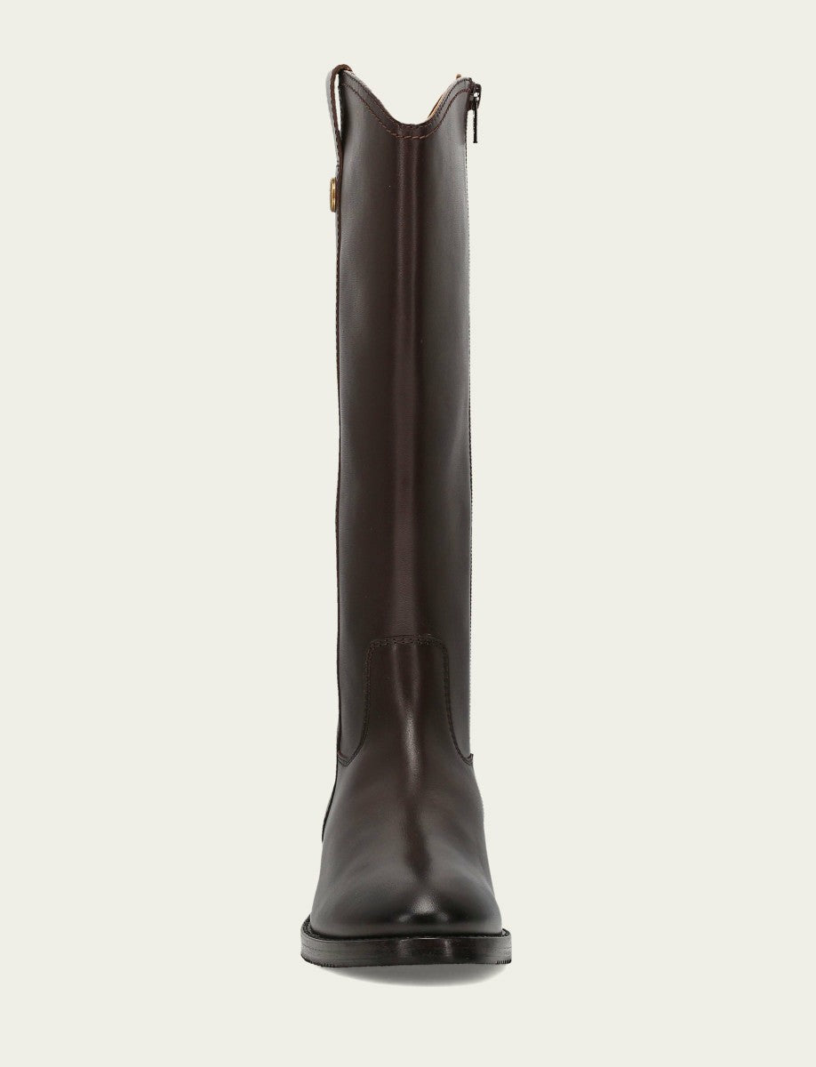 Women's Dark Brown Melissa Button Tall Inside Zip Wide Calf Boot