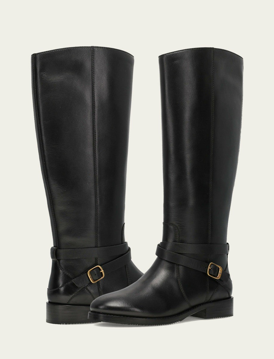 Women's Black Melissa Belted Riding Wide Calf Boot