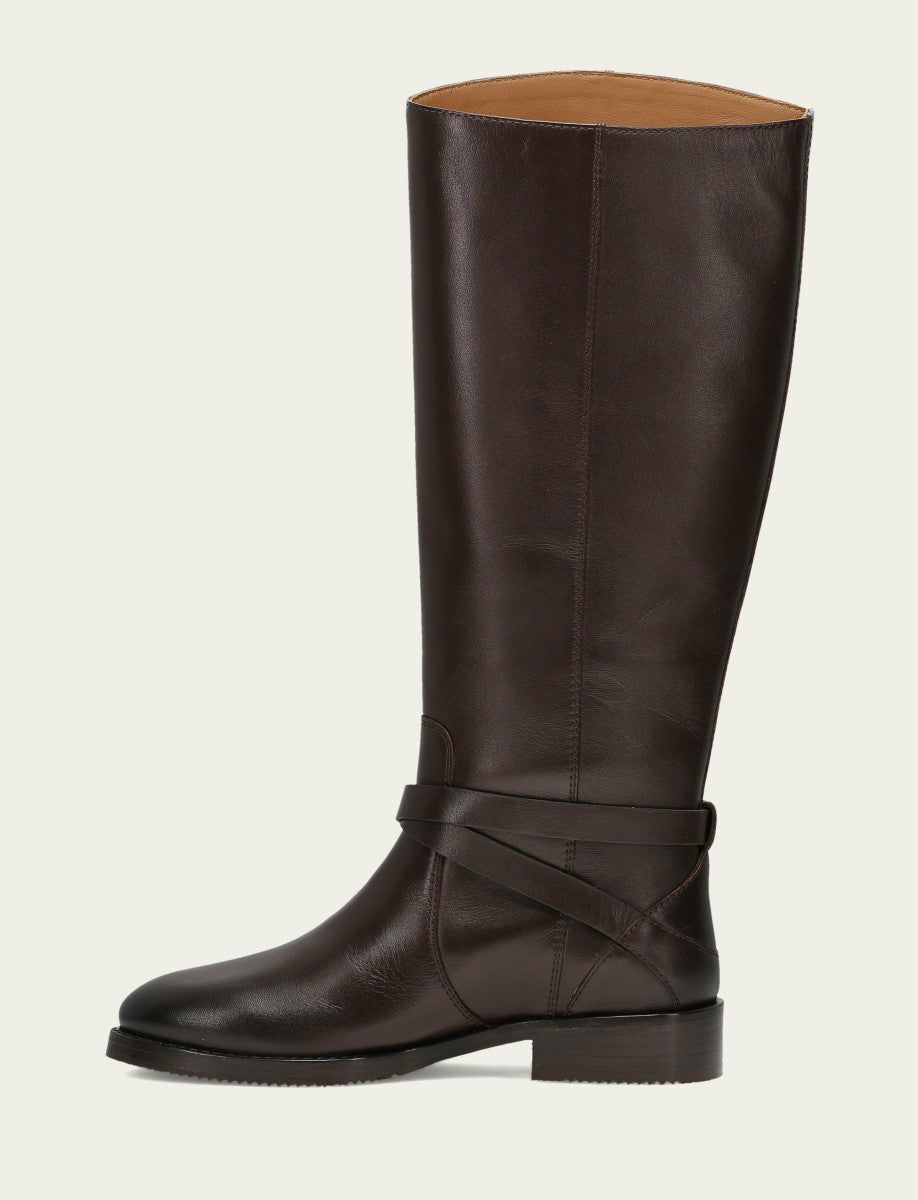 Women's Dark Brown Melissa Belted Riding Boot