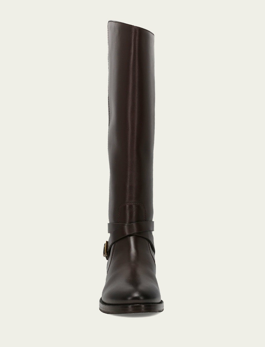 Women's Dark Brown Melissa Belted Riding Boot