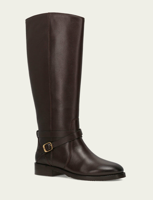 Women's Dark Brown Melissa Belted Riding Wide Calf Boot