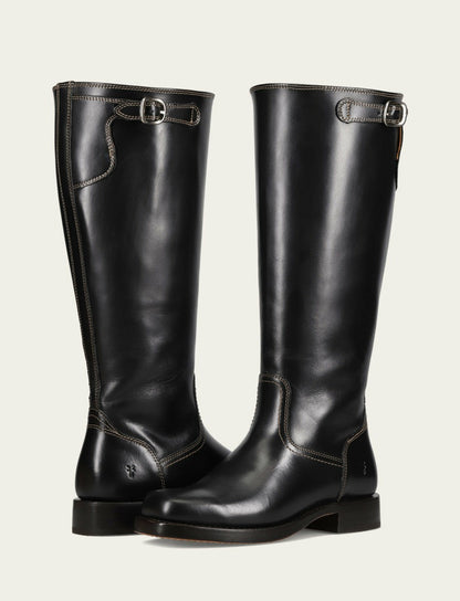 Women's Black Campus Low Heel Tall Riding Wide Calf Boot