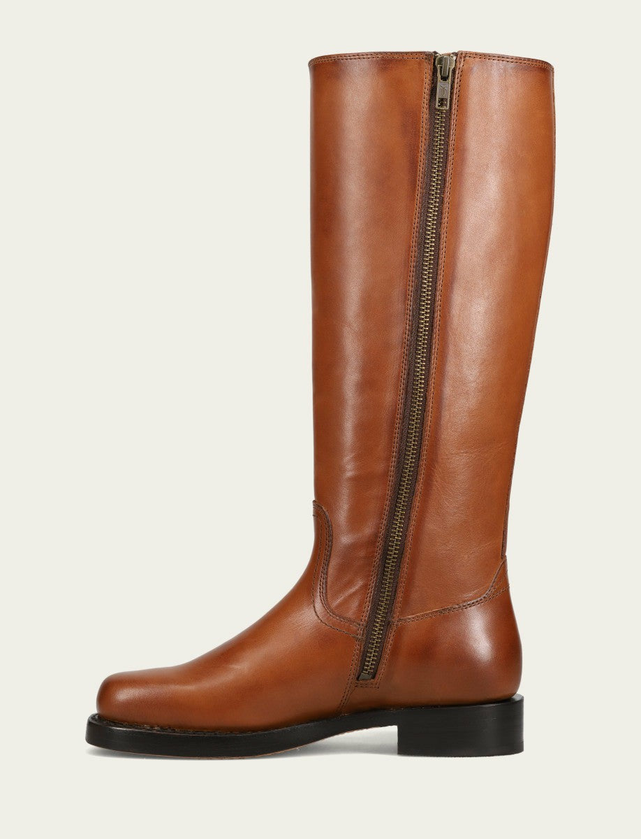 Women's Cognac Campus Low Heel Tall Riding Boot