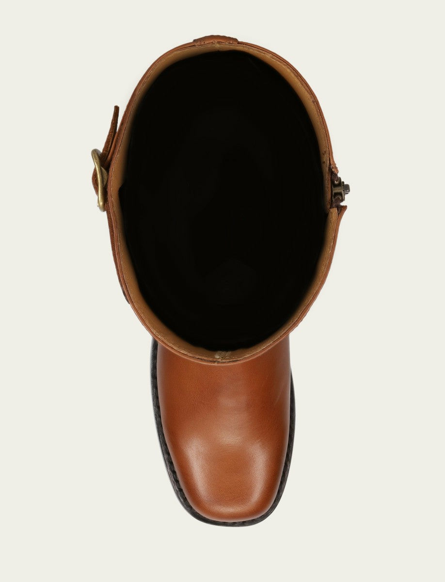 Women's Cognac Campus Low Heel Tall Riding Boot