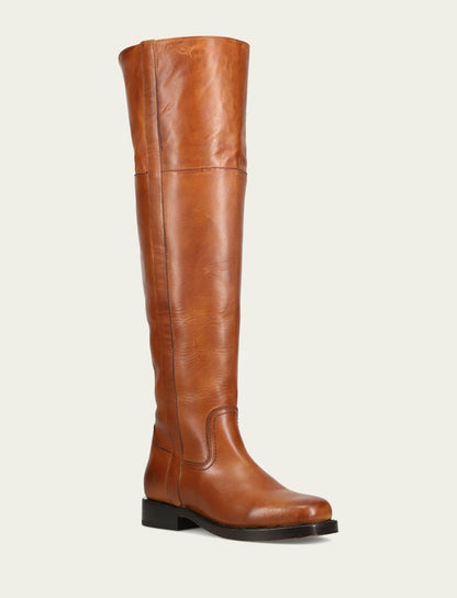 Women's Cognac Campus Low Heel Over The Knee Boot