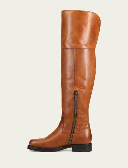 Women's Cognac Campus Low Heel Over The Knee Boot
