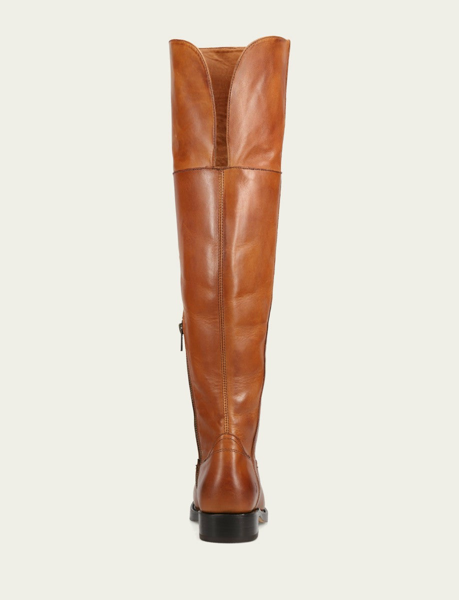 Women's Cognac Campus Low Heel Over The Knee Boot