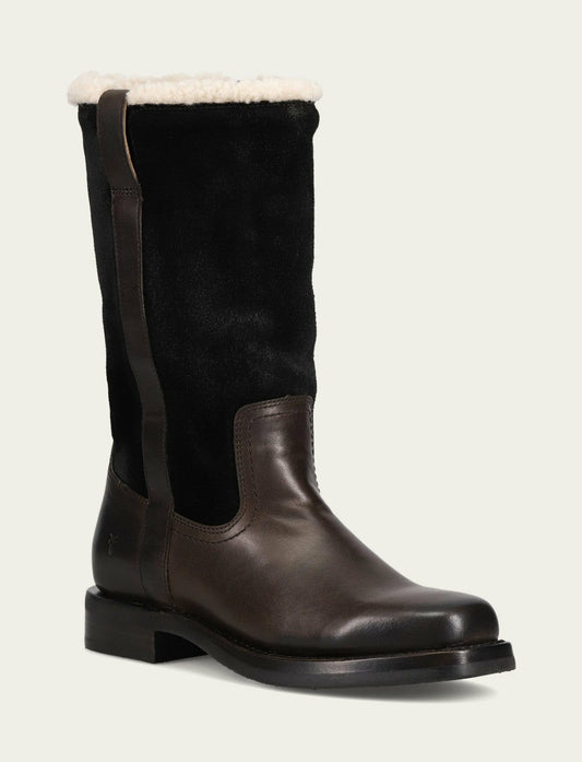Women's Black Campus Low Heel Mid Shearling Boot