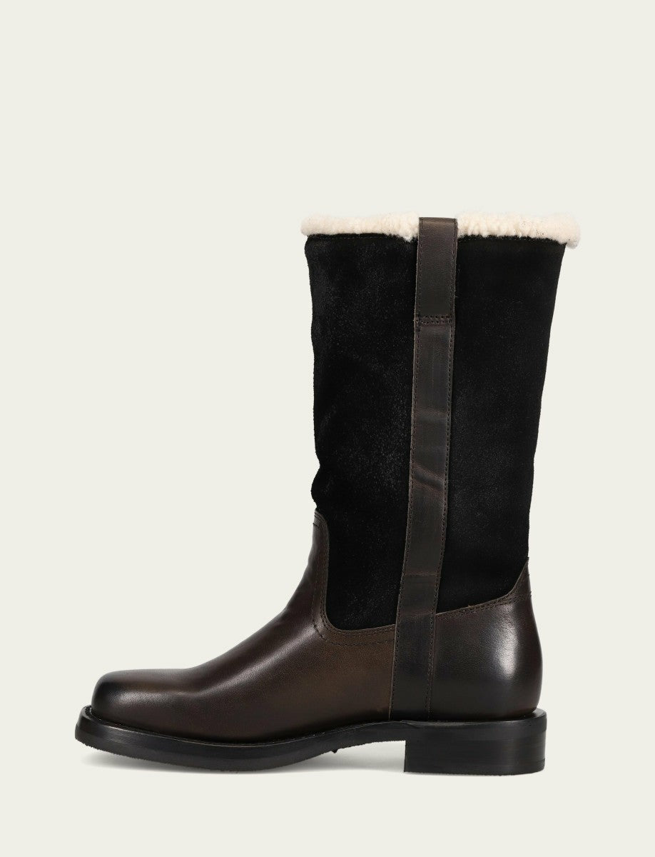 Women's Black Campus Low Heel Mid Shearling Boot