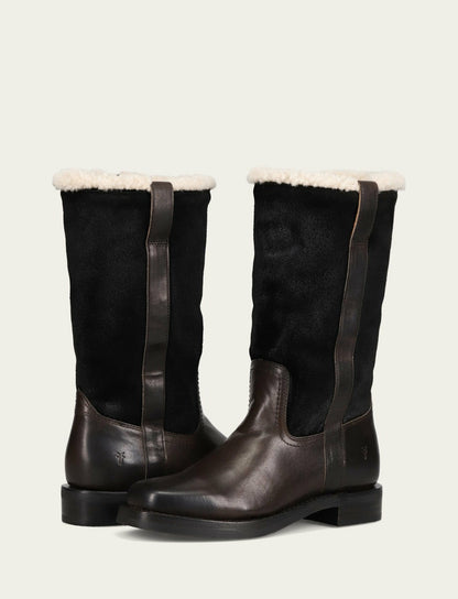 Women's Black Campus Low Heel Mid Shearling Boot