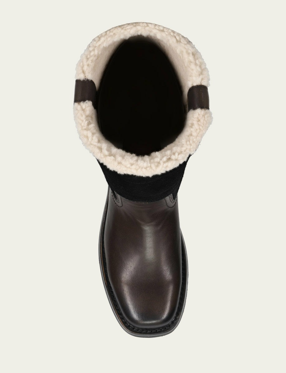Women's Black Campus Low Heel Mid Shearling Boot