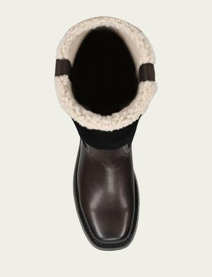 Women's Black Campus Low Heel Mid Shearling Boot