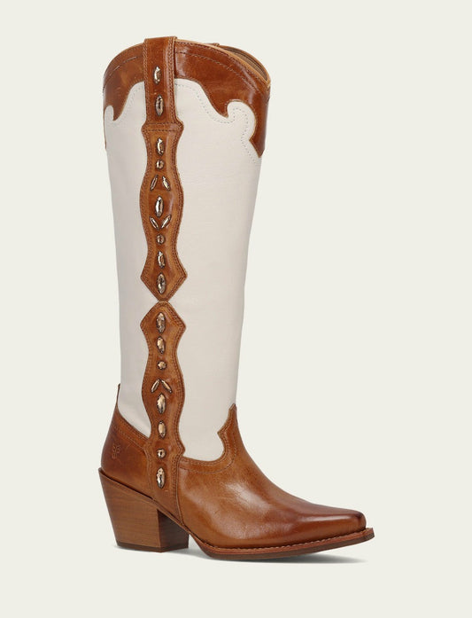 Women’s Amber Ivory Leather Laila Tall Rhinestone Boots