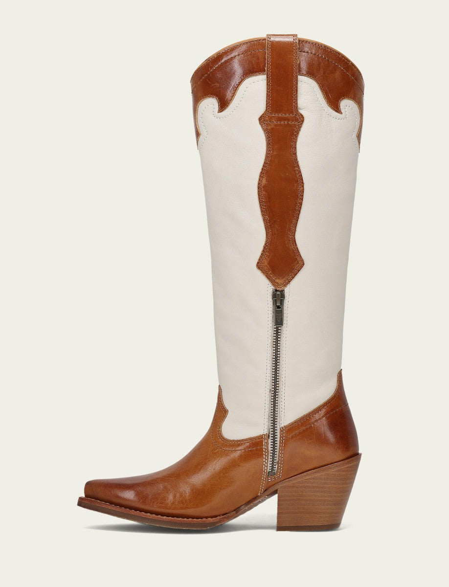 Women’s Amber Ivory Leather Laila Tall Rhinestone Boots