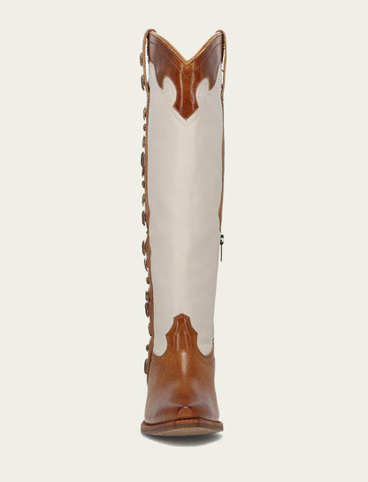 Women’s Amber Ivory Leather Laila Tall Rhinestone Boots