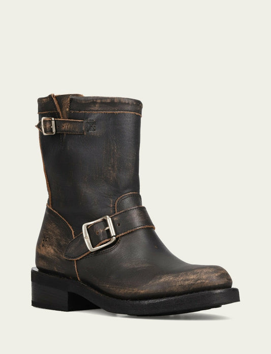 Women's Distressed Black Viv Short Engineer Bootie