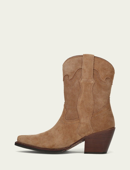 Women’s Almond Suede Leather Laila Short Rhinestone Booties