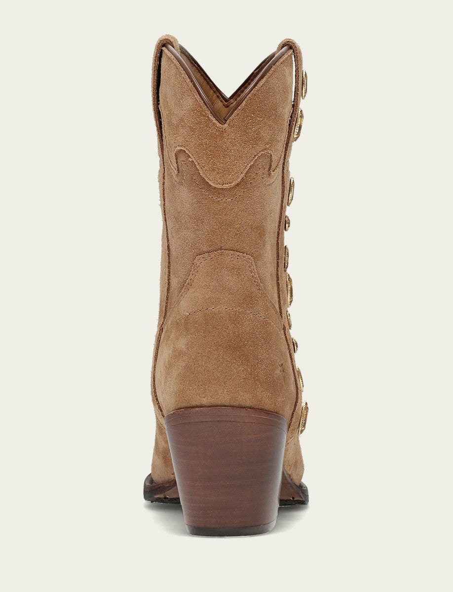 Women’s Almond Suede Leather Laila Short Rhinestone Booties