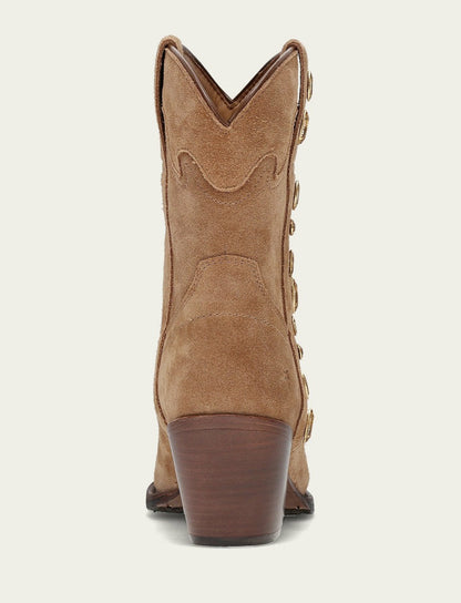 Women’s Almond Suede Leather Laila Short Rhinestone Booties