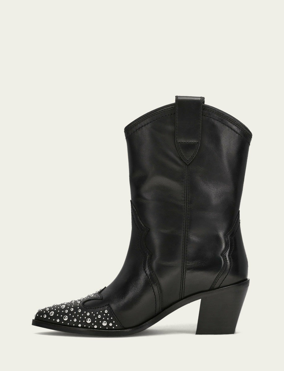 Women's Black Sara Wingtip Stud Boot