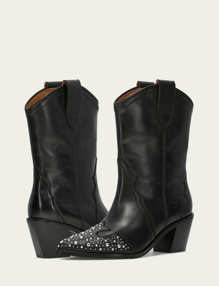 Women's Black Sara Wingtip Stud Boot