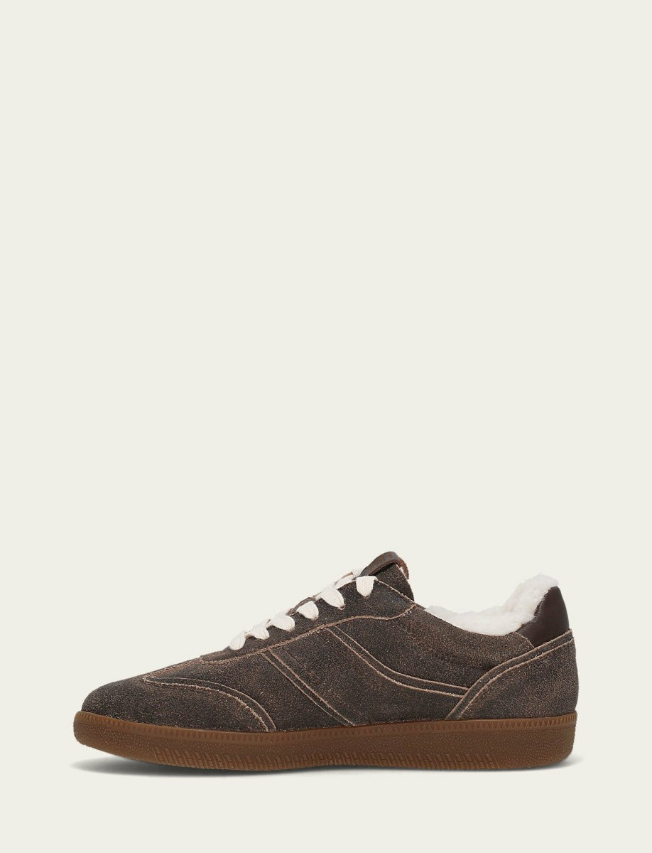 Women's Dark Truffle Milly Low Lace Shearling Sneaker