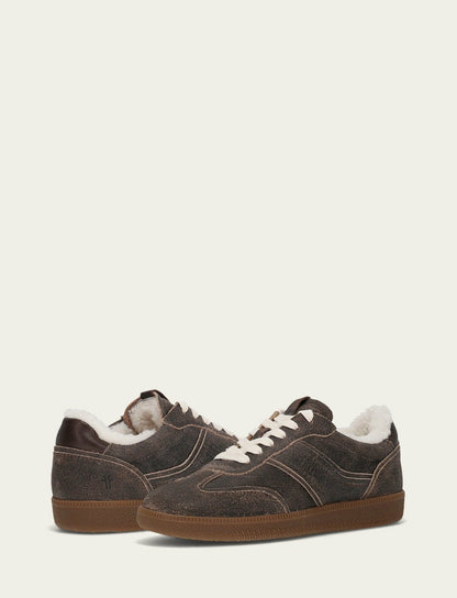 Women's Dark Truffle Milly Low Lace Shearling Sneaker