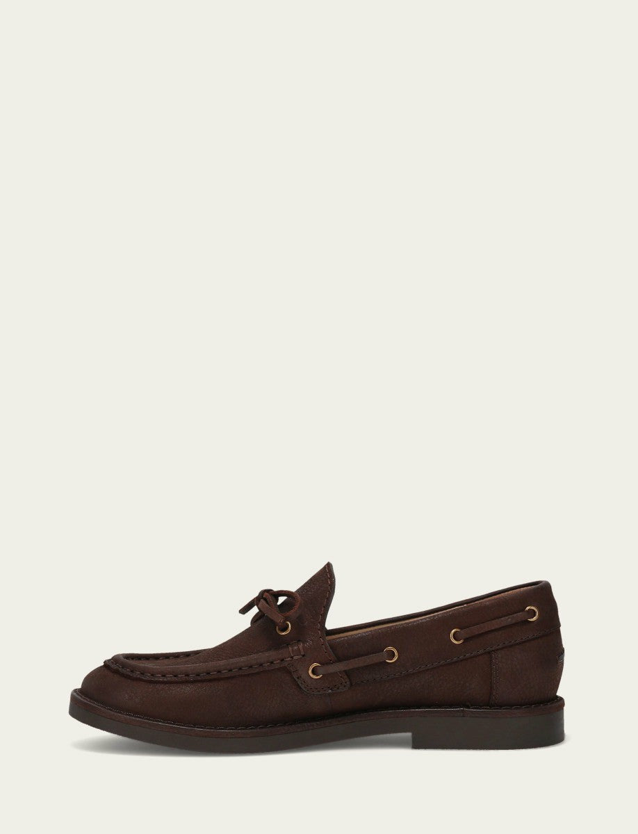 Women’s Brown Leather Harper One Eye Tie Boat Shoes