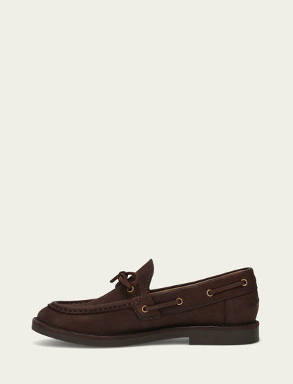 Women’s Brown Leather Harper One Eye Tie Boat Shoes