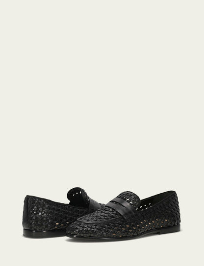 Women’s Black Faith Woven Leather Loafers